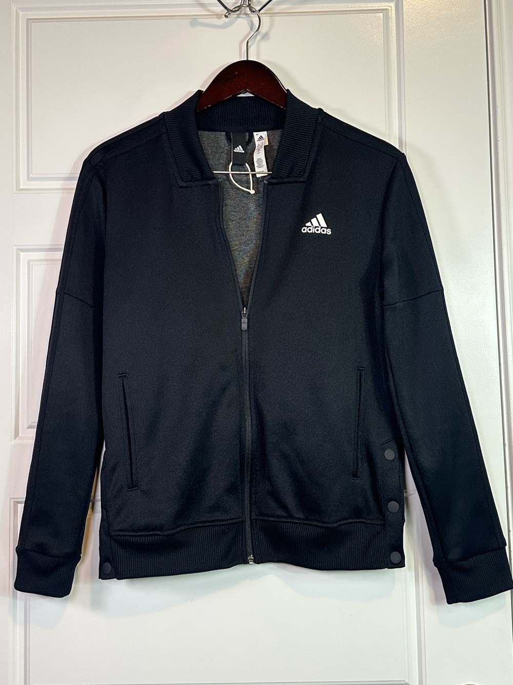 Adidas Tricot Snap It Track Bomber Jacket Classic Black Women’s Size Medium NWOT